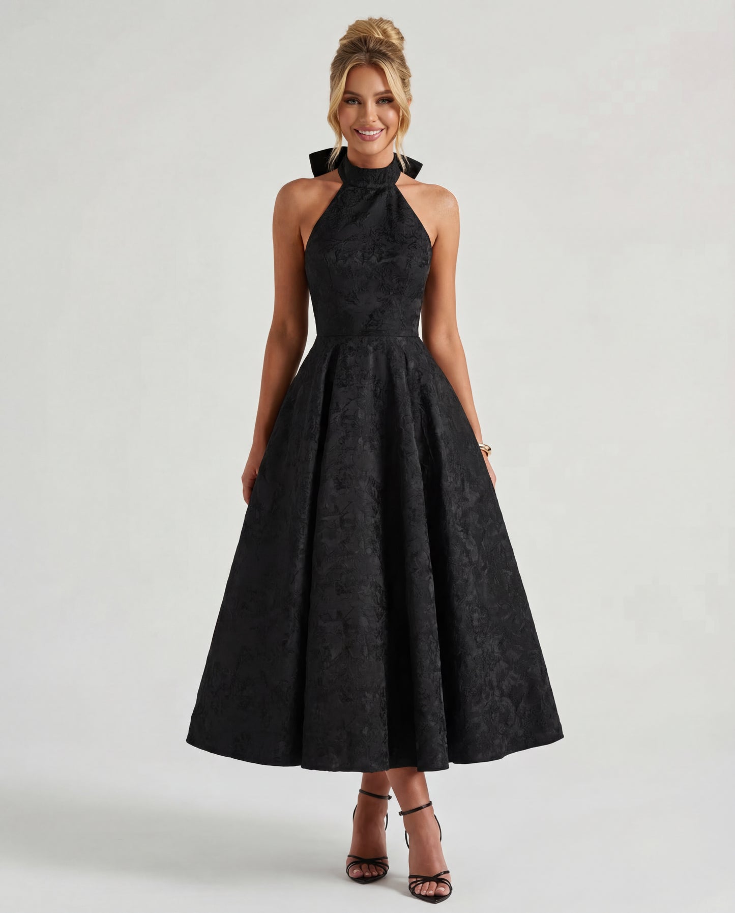 Evelyn | Women's Halterneck Jacquard Midi Dress