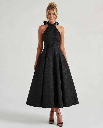Evelyn | Women's Halterneck Jacquard Midi Dress