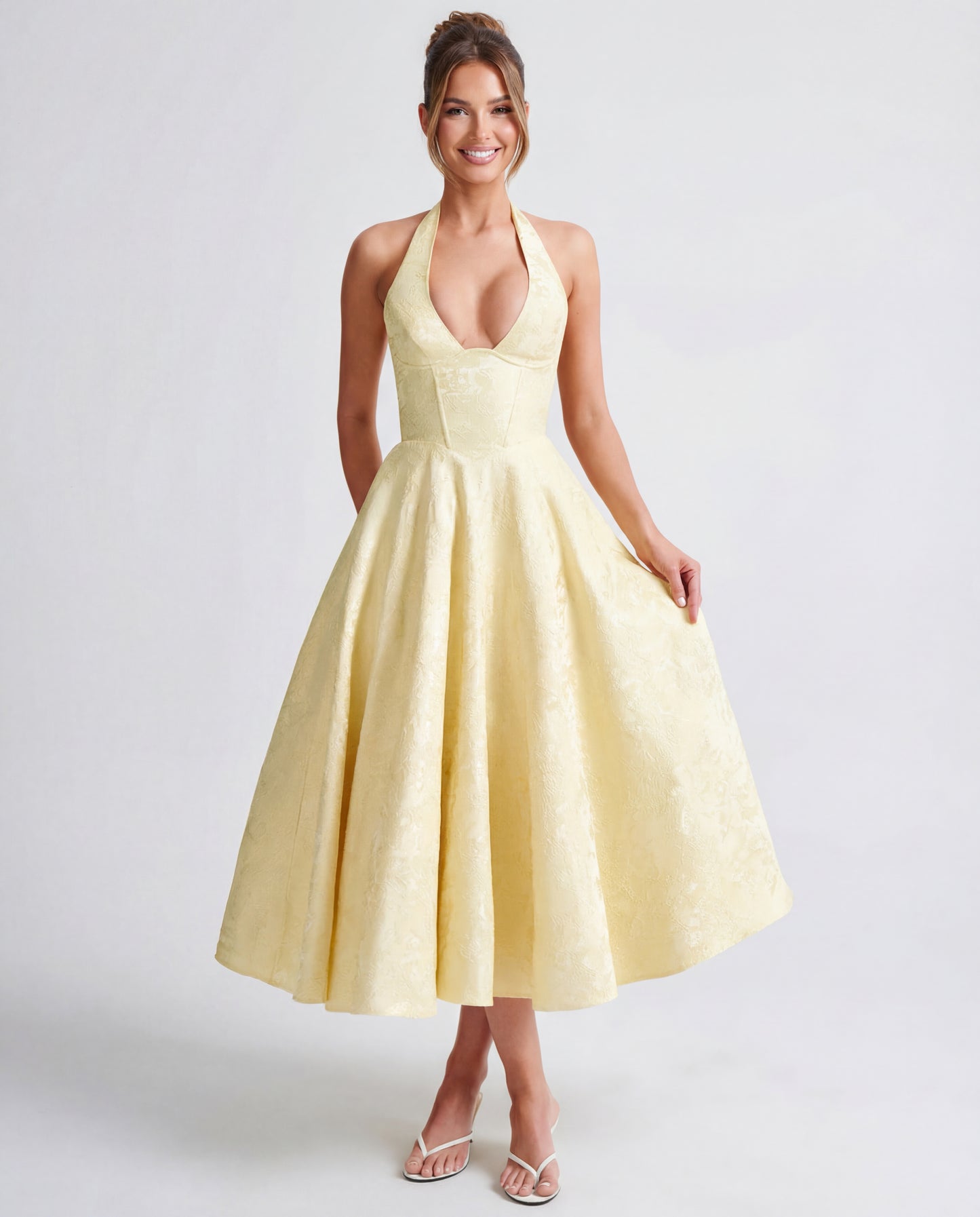 Evelyn | Women's Halterneck Jacquard Midi Dress