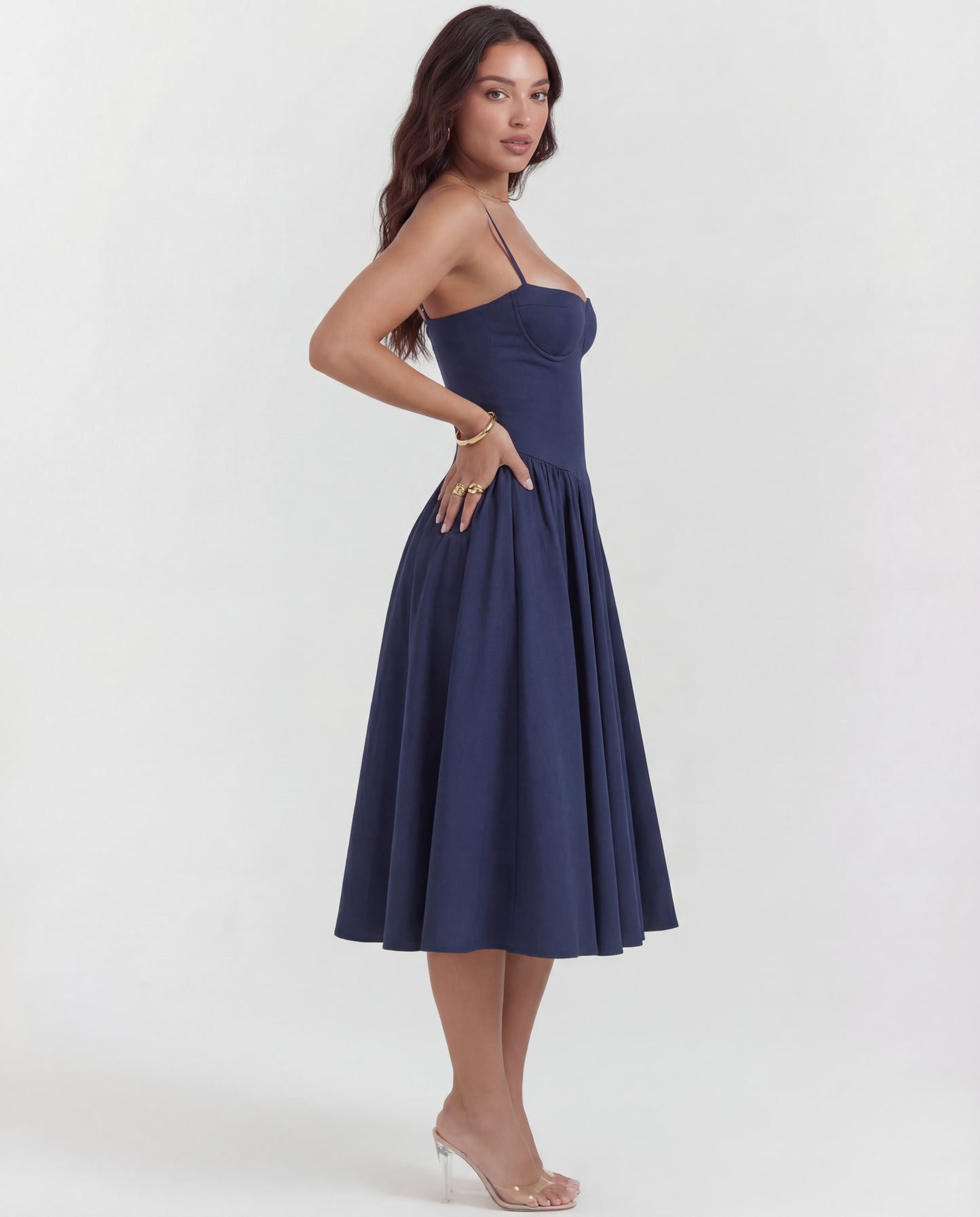 Amaria | Women's Underwired Sweetheart Structured Twill Corset Midi Dress