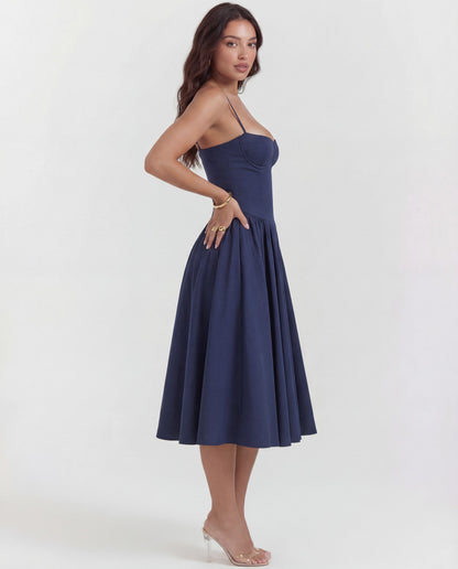 Amaria | Women's Underwired Sweetheart Structured Twill Corset Midi Dress