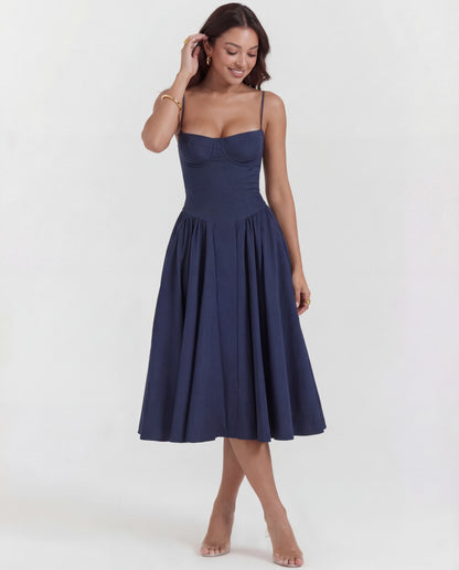 Amaria | Women's Underwired Sweetheart Structured Twill Corset Midi Dress