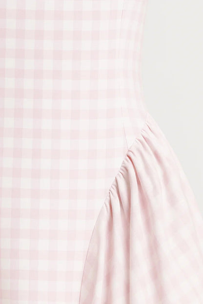 Nicolle | Women's Square Neck Flared Sleeveless Retro Check Midi Dress