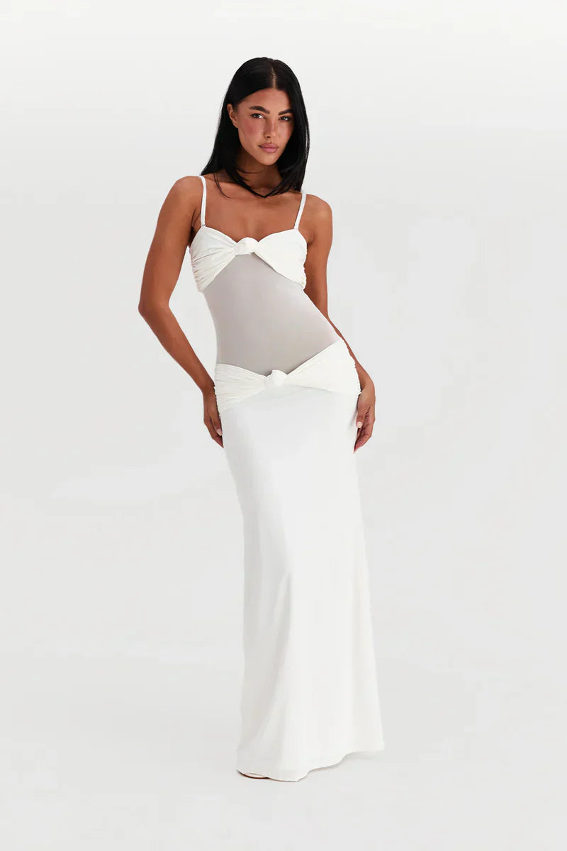 Eleina | Women's Strapless Sheer Mesh Cutout Maxi Dress