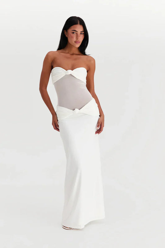 Eleina | Women's Strapless Sheer Mesh Cutout Maxi Dress