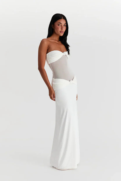 Eleina | Women's Strapless Sheer Mesh Cutout Maxi Dress