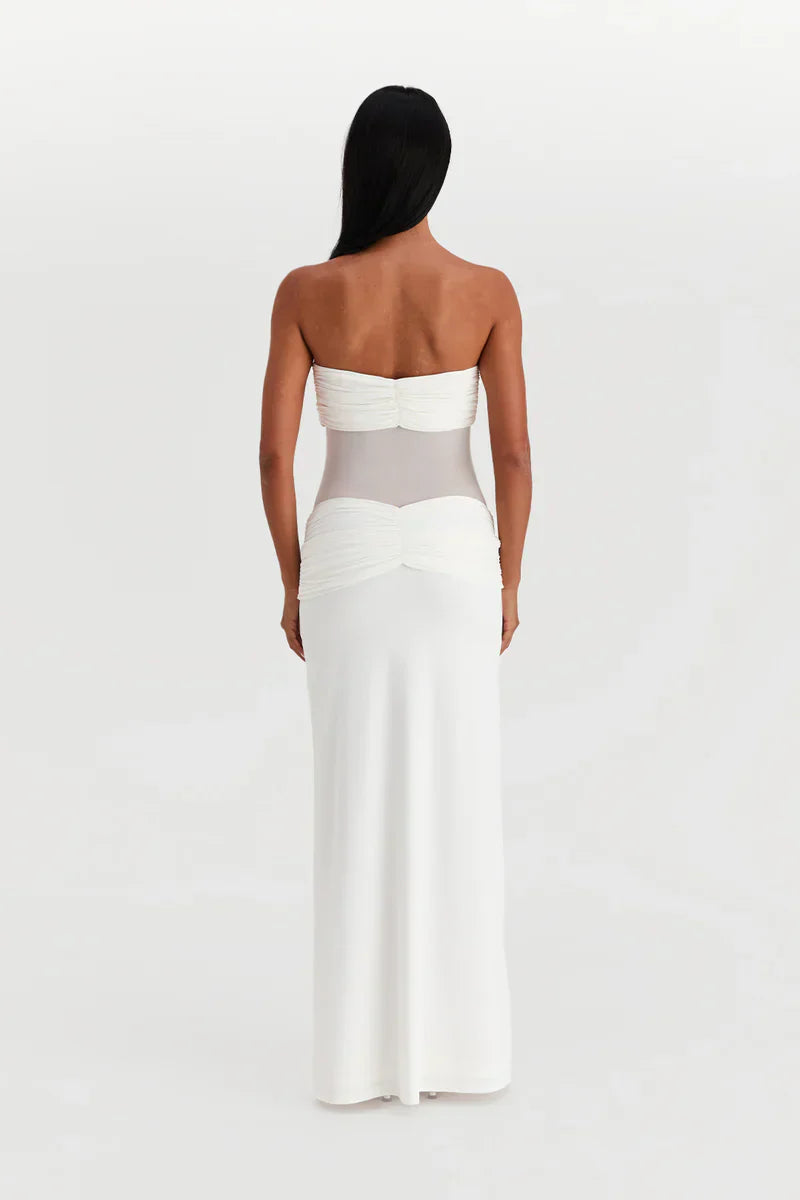 Eleina | Women's Strapless Sheer Mesh Cutout Maxi Dress