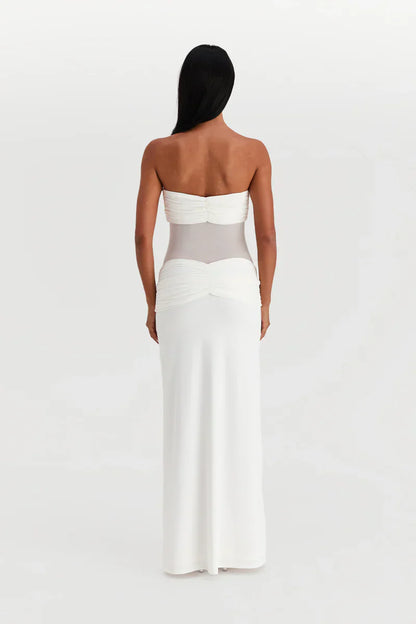 Eleina | Women's Strapless Sheer Mesh Cutout Maxi Dress