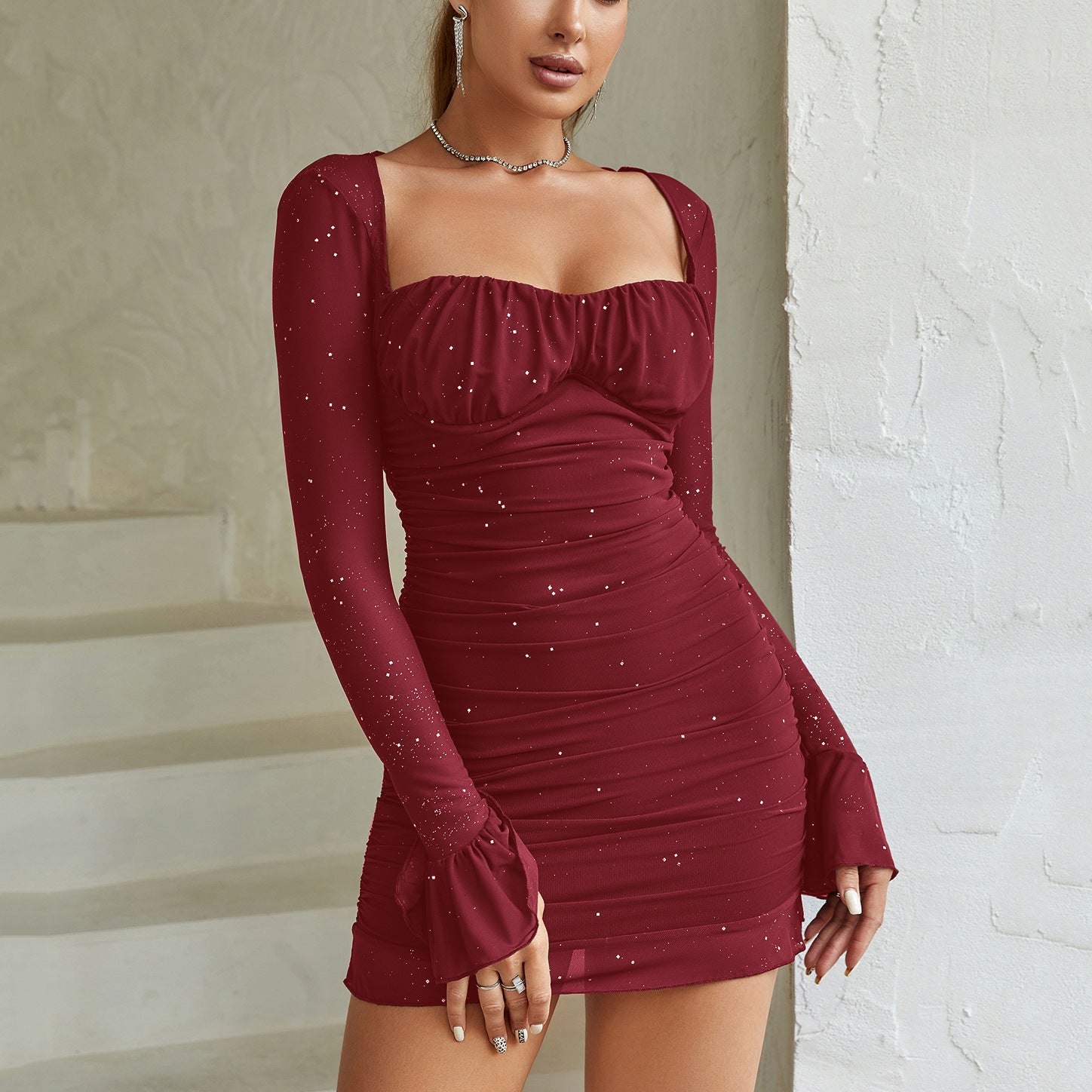 Elysian | Elegant Mesh Long Sleeve Bodycon Dress