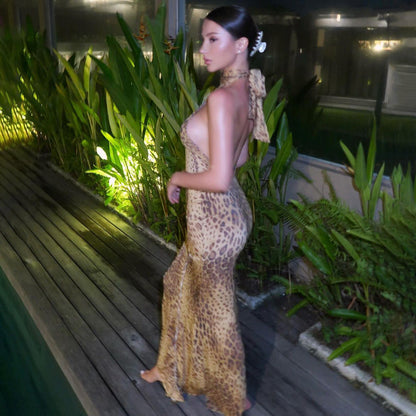 Graceful | Leopard Backless Sleeveless Maxi Dress