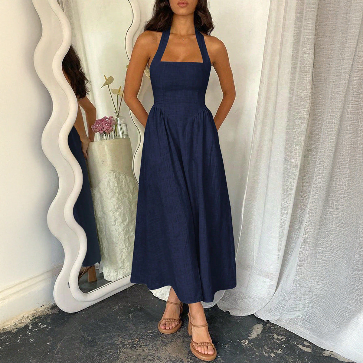 Lucienne | Vintage Sleeveless Halter Neck A Line Maxi Dress
