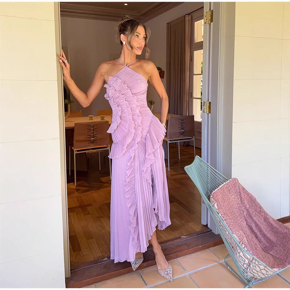 Opal | Women's Elegant Halter Neck Lotus Summer Maxi Dress
