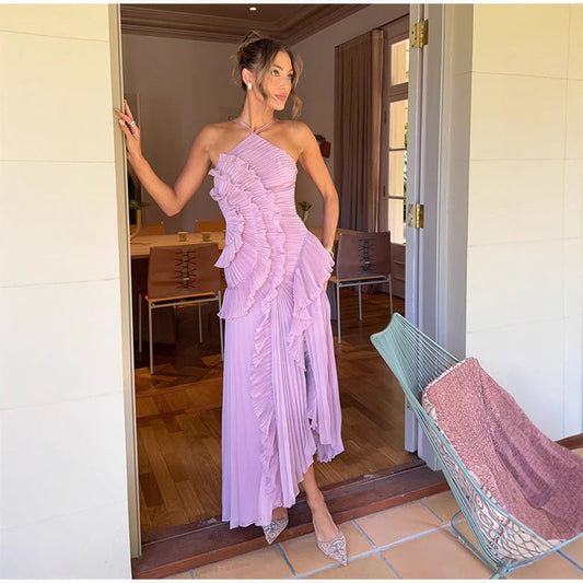Opal | Women's Elegant Halter Neck Lotus Summer Maxi Dress