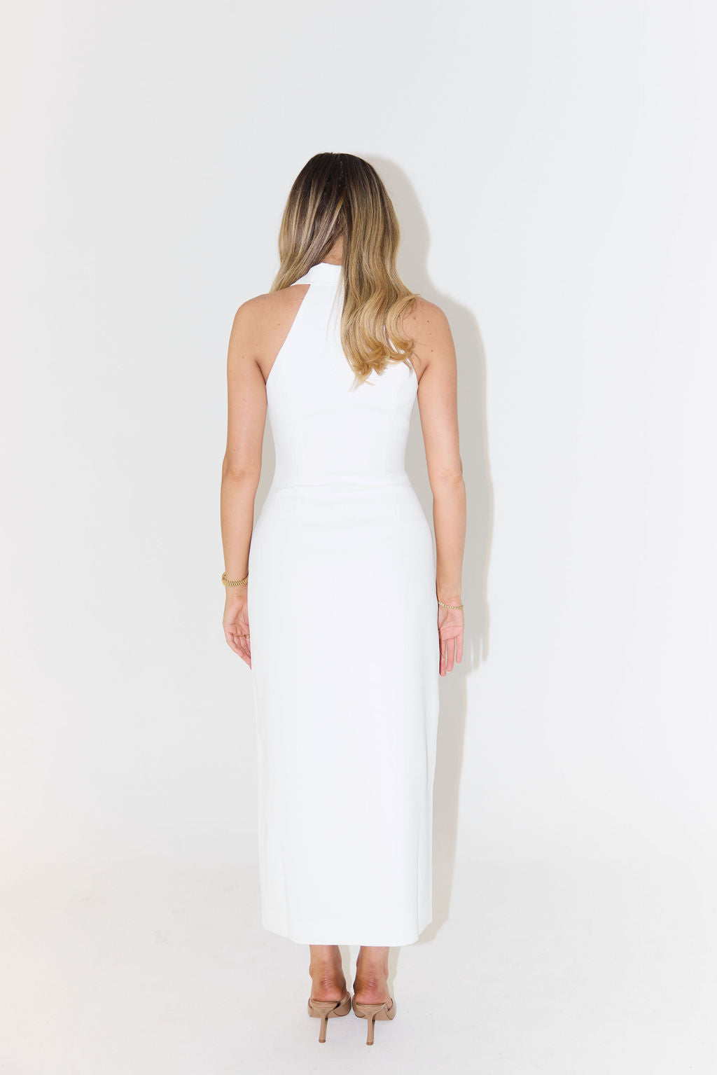 Donna | Women's Sleek Halter Plunging Midi Dress