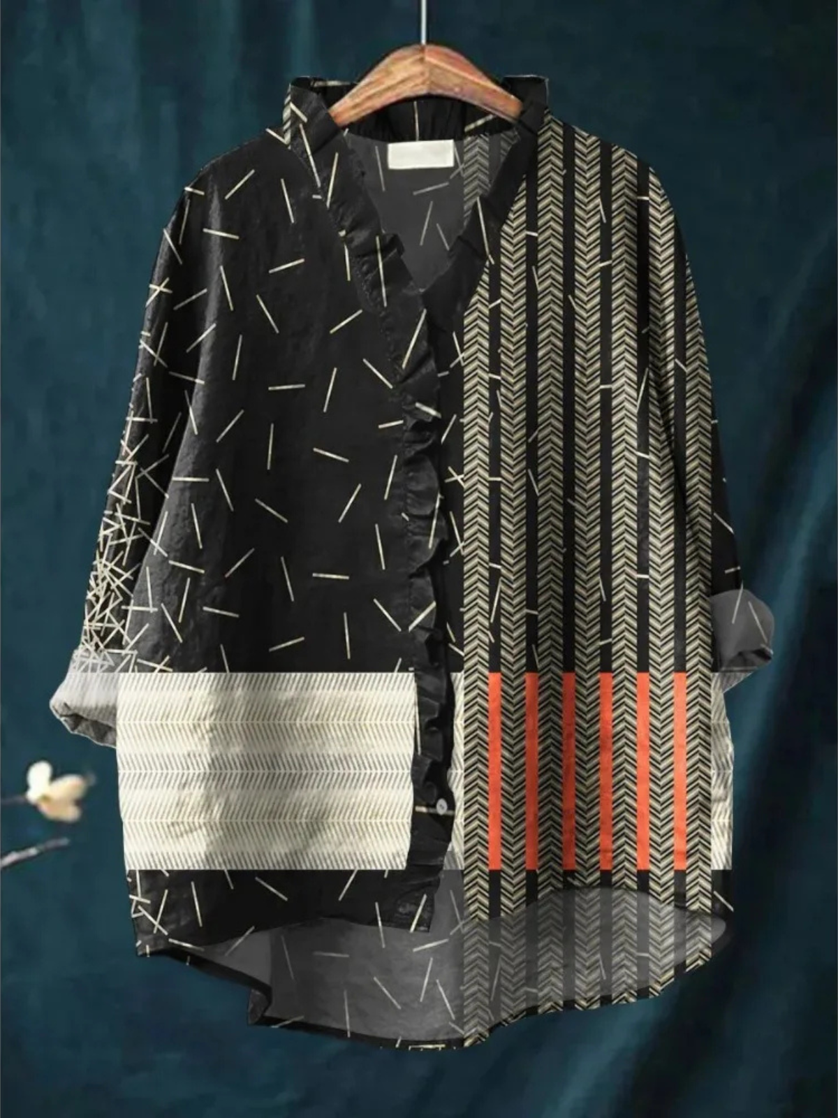 Noelle | Modern Contrast Art Ruffle Blouse