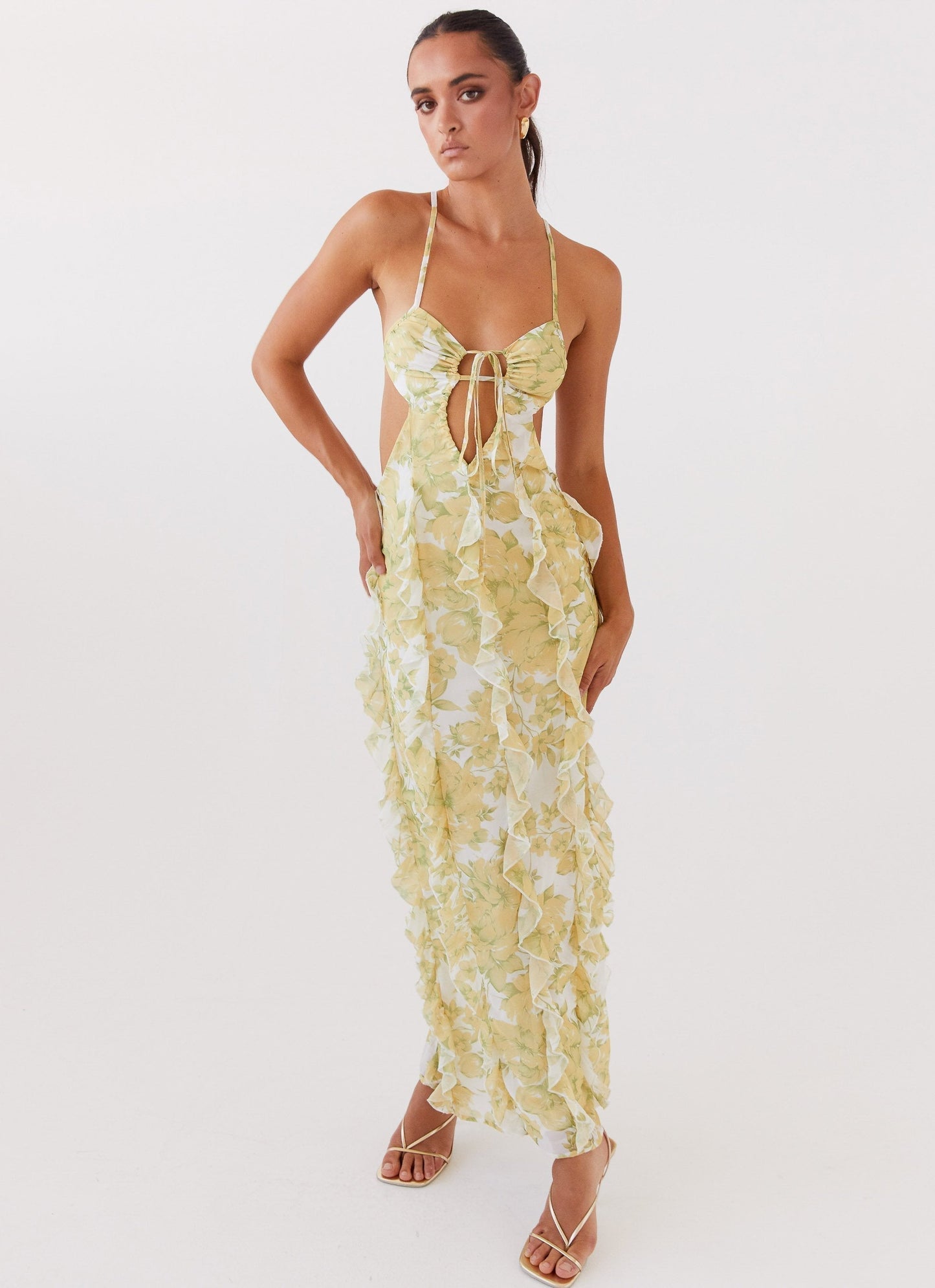 Marly | Women's Halter Tie-Front Floral Maxi Dress