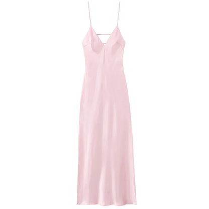 Lumière | Timeless Deep V-Neck Luminous Silk-Satin Maxi Dress