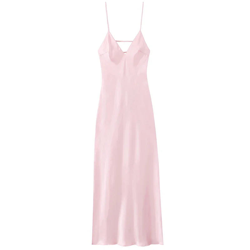Lumière | Timeless Deep V-Neck Luminous Silk-Satin Maxi Dress