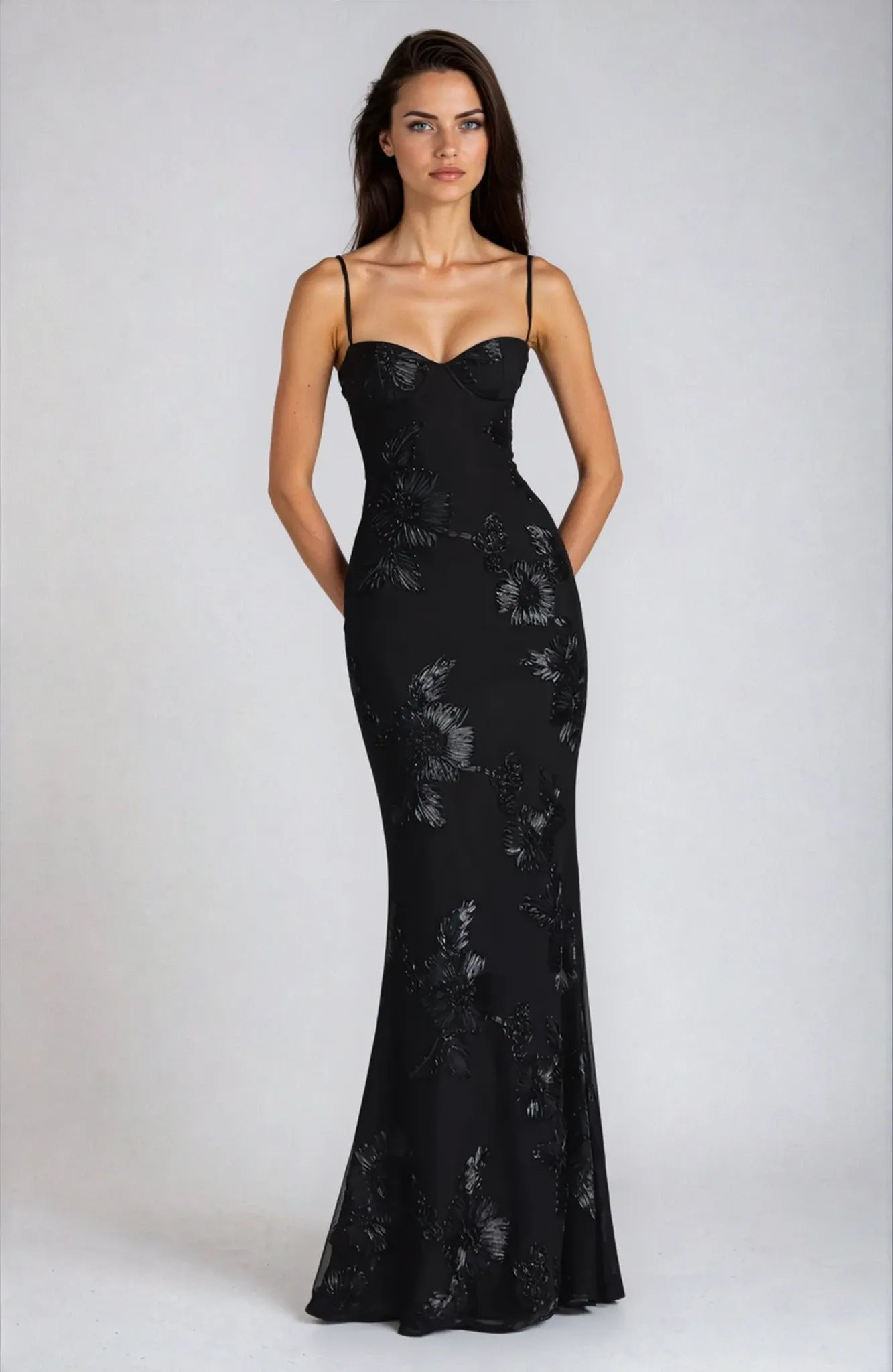 Salma | Women's Sculpted Black Sweetheart Maxi Dress