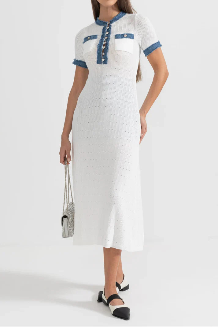 Selin | Women's Eyelet Rib-Knit Buttoned Midi Dress