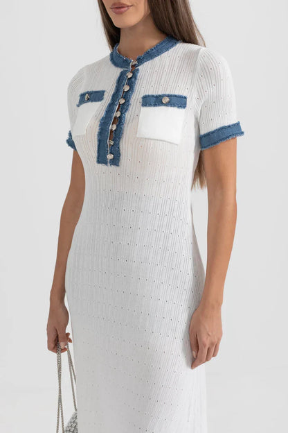 Selin | Women's Eyelet Rib-Knit Buttoned Midi Dress