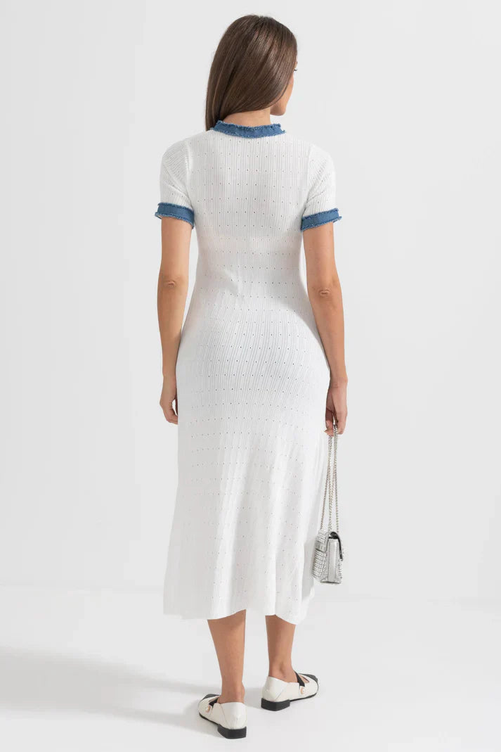 Selin | Women's Eyelet Rib-Knit Buttoned Midi Dress