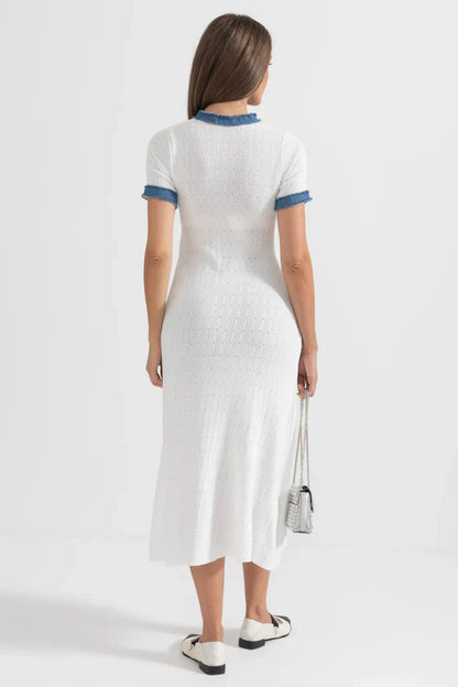 Selin | Women's Eyelet Rib-Knit Buttoned Midi Dress