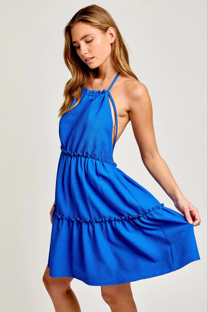 Flair | Women's Halter Neck Open-Back Flare Mini Dress