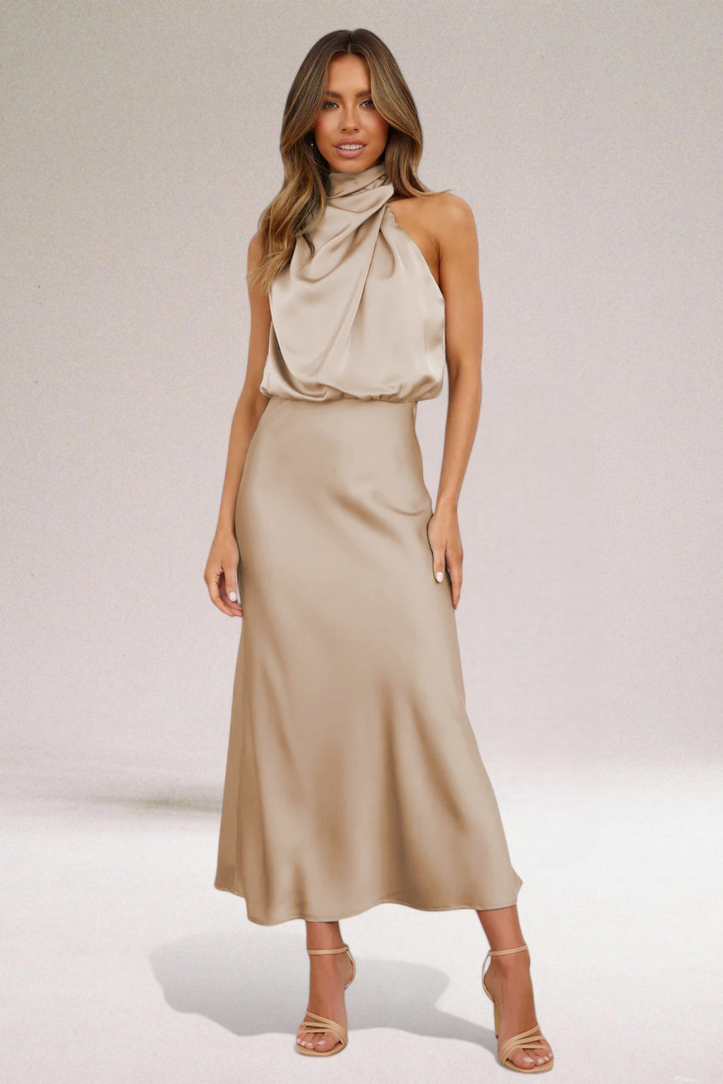 Athena | Women's Fluid Silhouette Halter Satin Evening Dress