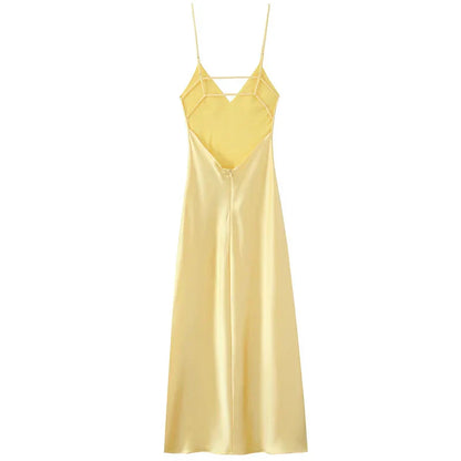 Lumière | Timeless Deep V-Neck Luminous Silk-Satin Maxi Dress