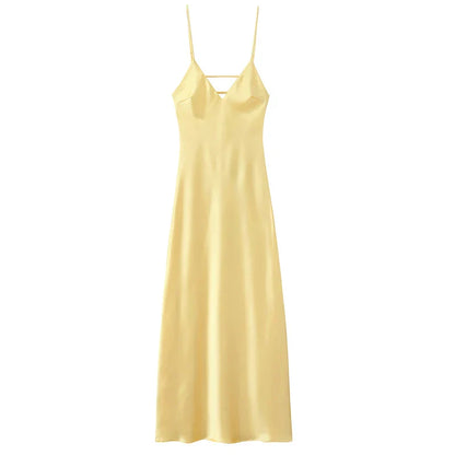 Lumière | Timeless Deep V-Neck Luminous Silk-Satin Maxi Dress