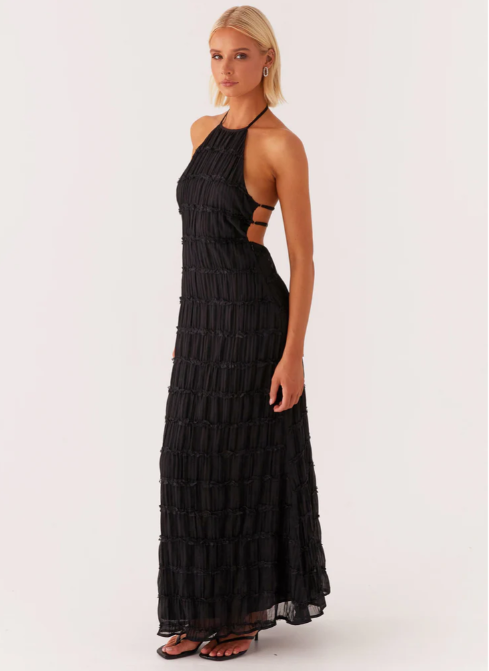 Lorne | Chic Fully Lined Textured Halter Maxi Dress
