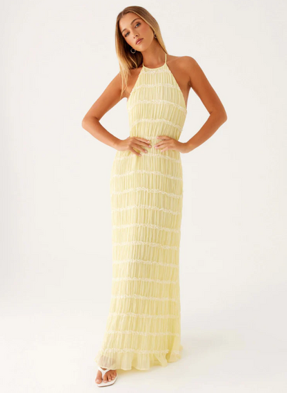 Lorne | Chic Fully Lined Textured Halter Maxi Dress