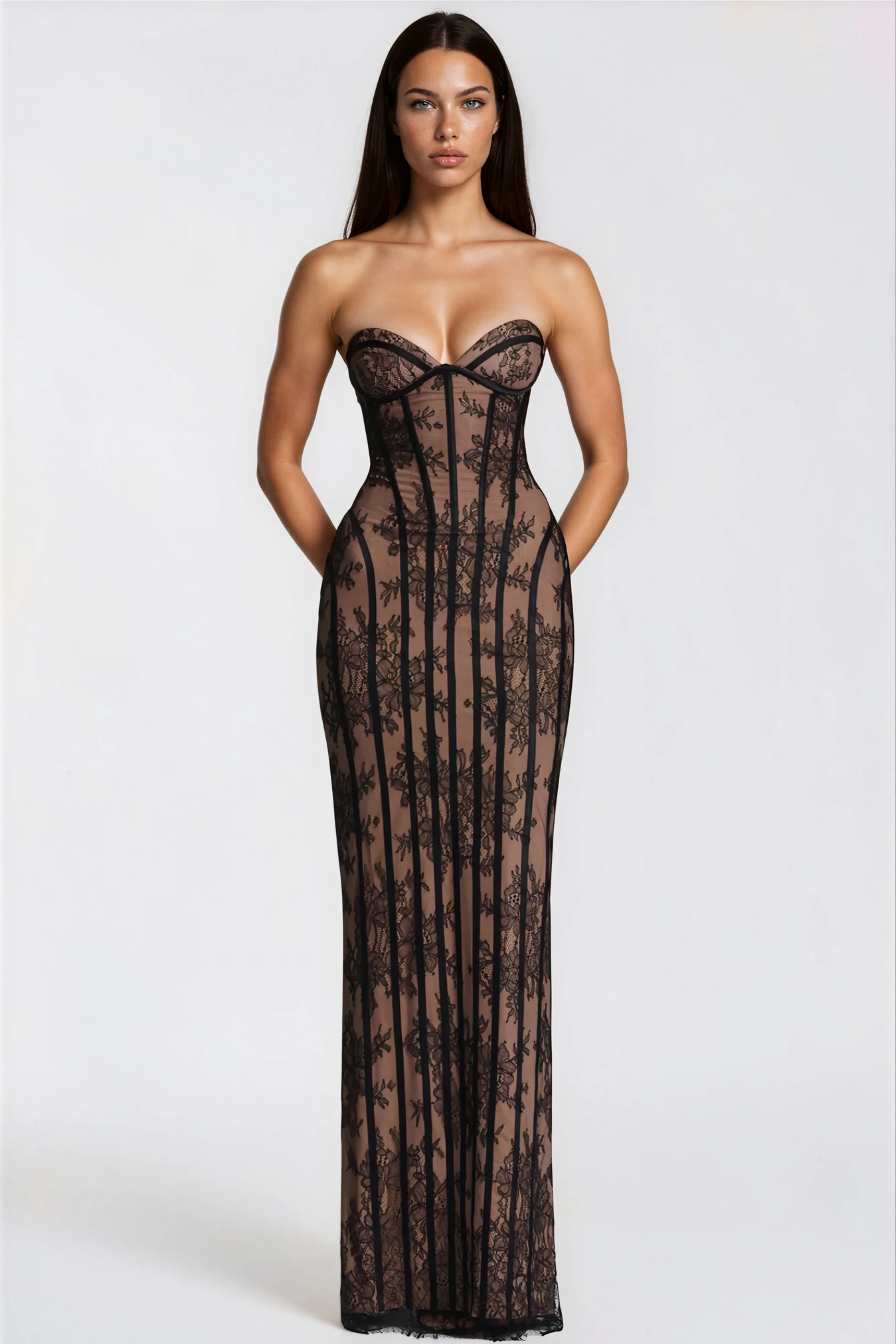 Urszula | Women's Strapless Boned Lace Maxi Dress