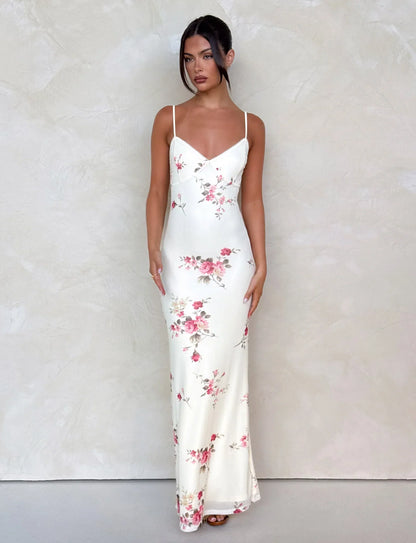 Julie | Women's Rose Stripe Effortless Maxi Dress
