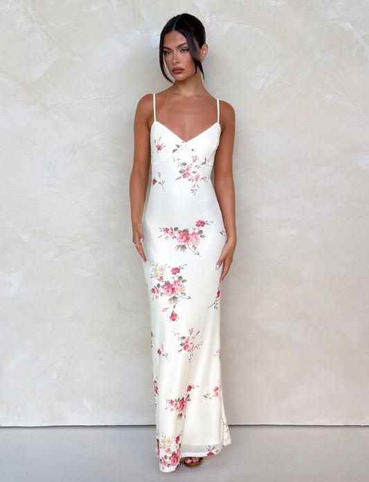 Julie | Women's Rose Stripe Effortless Maxi Dress