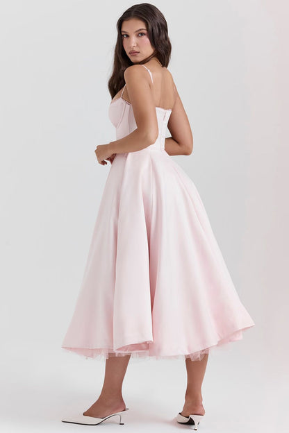 Daisy | Women's Structured Corset Satin Midi Dress