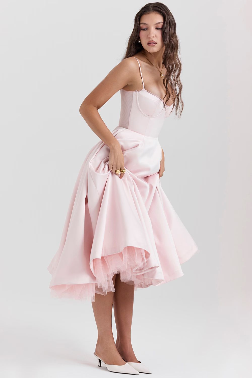 Daisy | Women's Structured Corset Satin Midi Dress