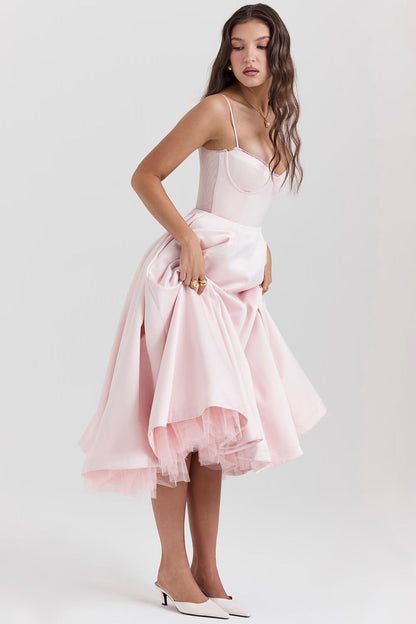 Daisy | Women's Structured Corset Satin Midi Dress