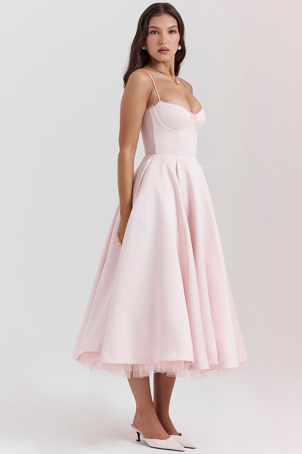 Daisy | Women's Structured Corset Satin Midi Dress