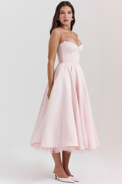 Daisy | Women's Structured Corset Satin Midi Dress