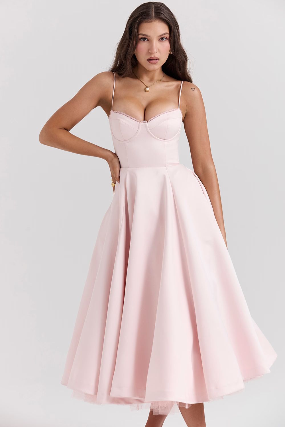 Daisy | Women's Structured Corset Satin Midi Dress