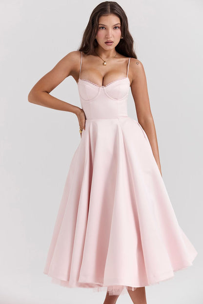 Daisy | Women's Structured Corset Satin Midi Dress