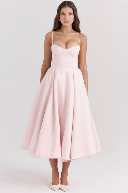 Daisy | Women's Structured Corset Satin Midi Dress