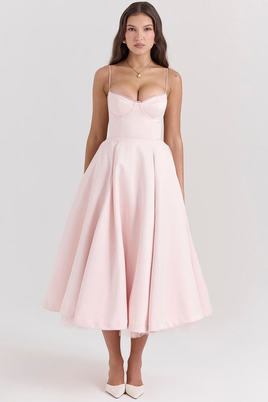 Daisy | Women's Structured Corset Satin Midi Dress