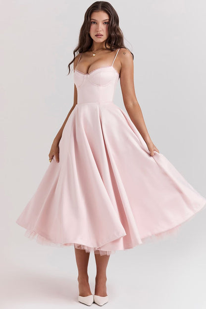 Daisy | Women's Structured Corset Satin Midi Dress