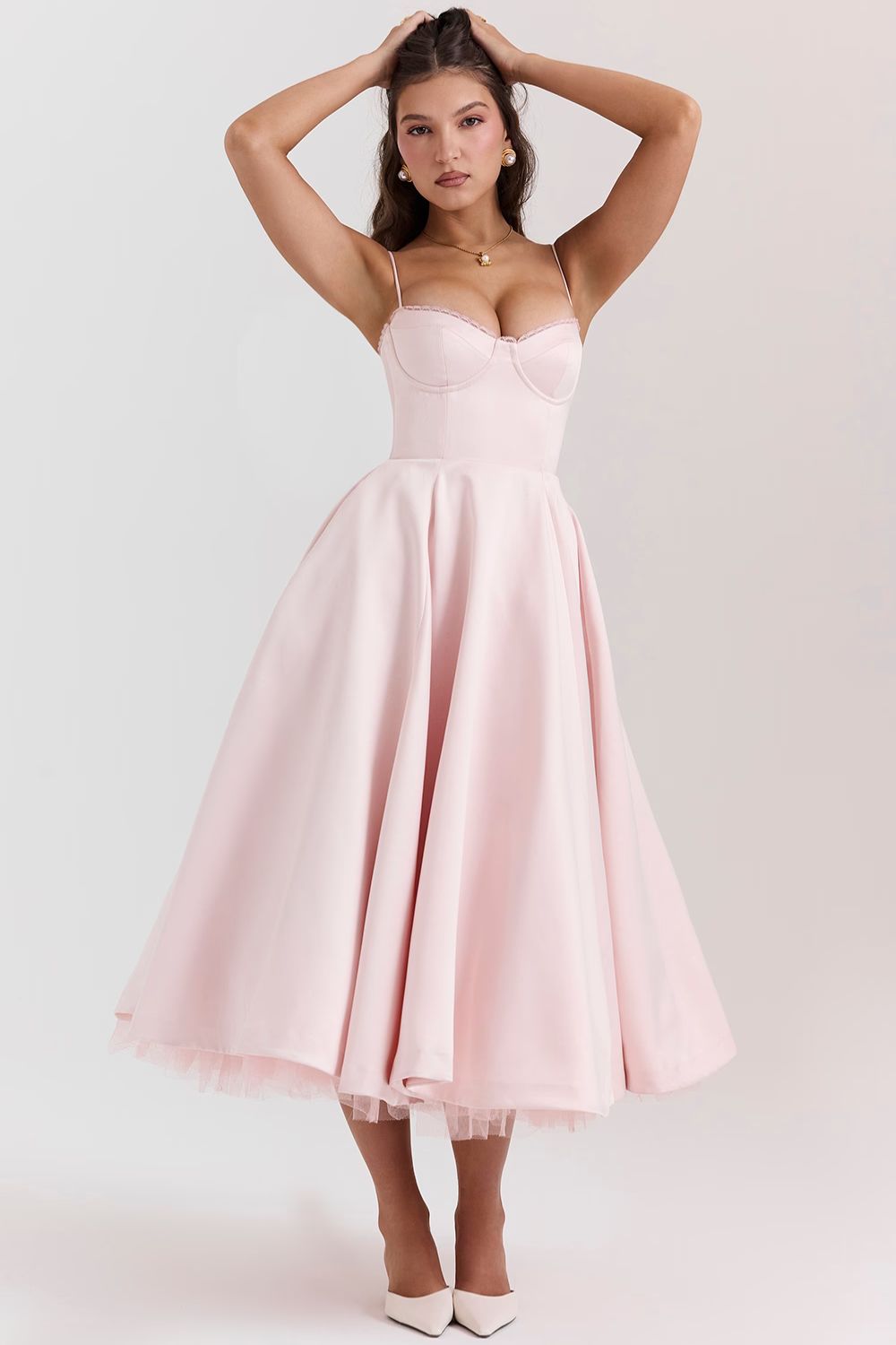 Daisy | Women's Structured Corset Satin Midi Dress