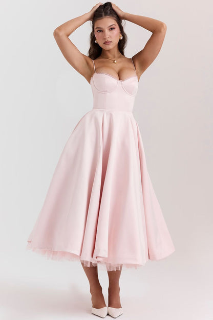 Daisy | Women's Structured Corset Satin Midi Dress