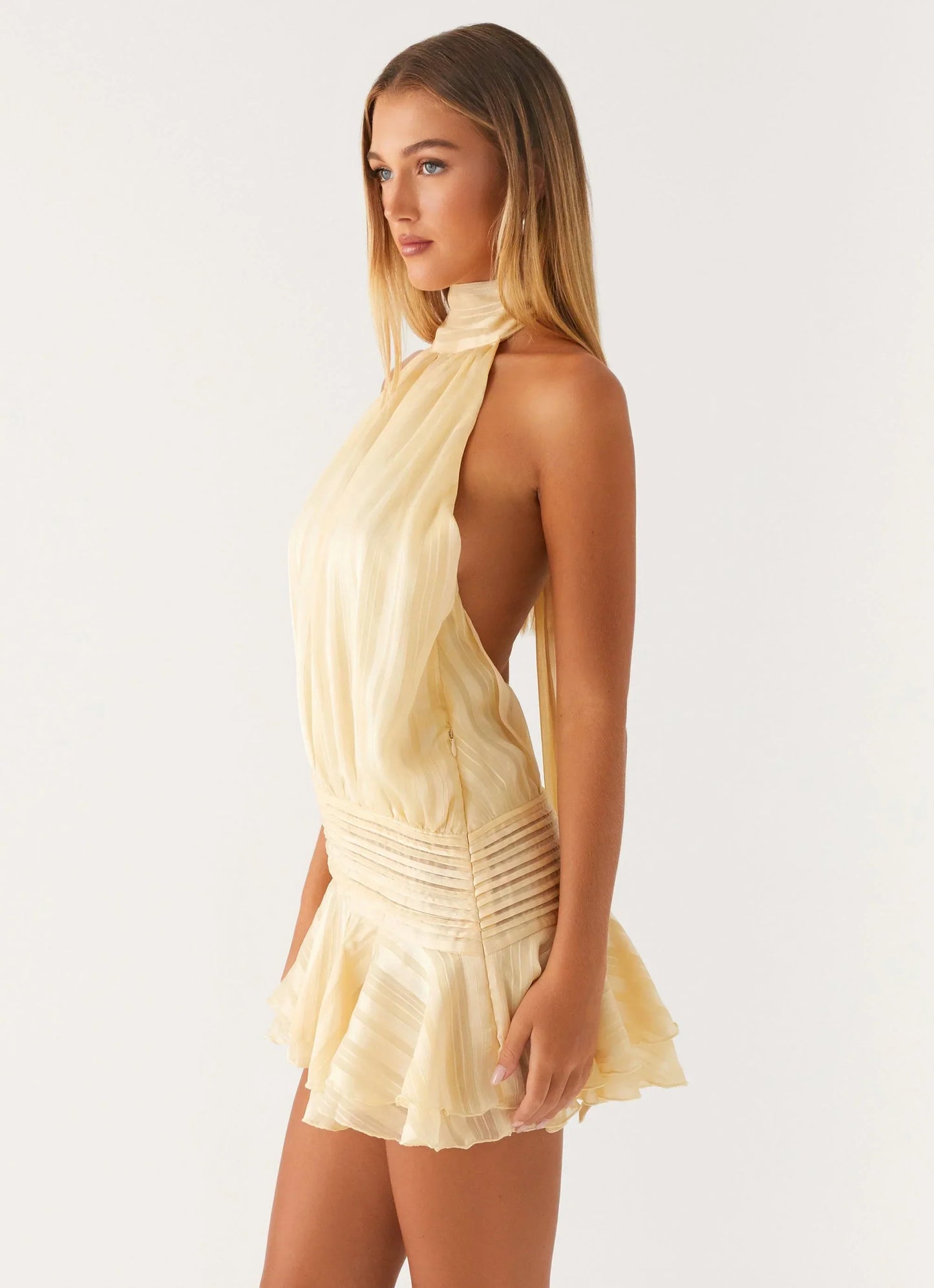 Willow | Women's Chiffon Stripe Ruffle-Hem Mini Dress