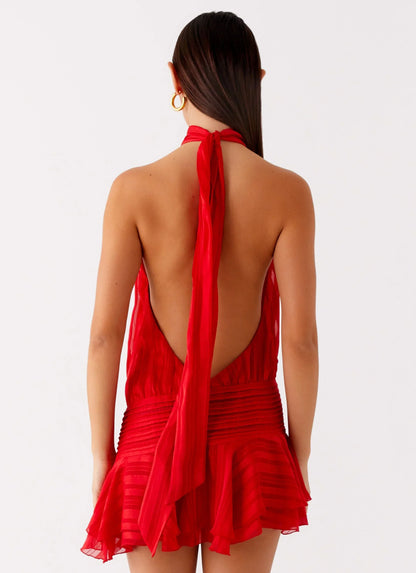 Willow | Women's Chiffon Stripe Ruffle-Hem Mini Dress